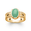 Bague cabochon ovale aventurine serti clos corps ruban perlé