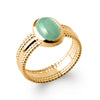 Bague cabochon ovale aventurine serti clos corps ruban perlé