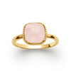 Bague cabochon carré quartz rose serti perlé