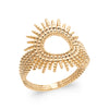 Bague SunSet XL, motif soleil, rayons et corps finition perlée. En plaqué or 750 millièmes.