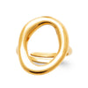 Bague Gina, motif irrégulier ovale, sur corps de bague fil demi-jonc réglable.
En acier PVD doré. Vue de dessus.