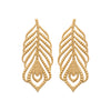 Boucles d'oreille Peacock, motifs plumes de paon finition perlée, montées sur tiges. Fermeture par poussette belges. Vue de face.