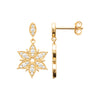 Pendants d'oreille StarLight, puce de forme navette et pendant Fleur de Noël sertis oxyde de zirconium. Plaqué or 750 millièmes. Présentées de face et de profil.