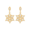 Pendants d'oreille StarLight, puce de forme navette et pendant Fleur de Noël sertis oxyde de zirconium. Plaqué or 750 millièmes. 