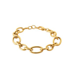 Bracelet mailles ovales alternées en acier PVD doré, L'Audacieuse by CityLights. Présenté fermé.