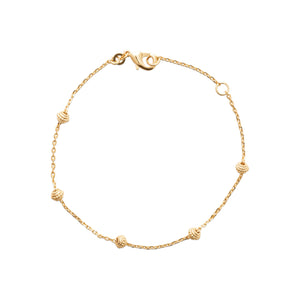 Bracelet Palm boules perlées sur chaîne forçat diamantée plaqué or 750 millièmes. 18 cm.