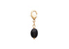 Charm, pampille perle d'obsidienne en forme d'olive fixée sur mousqueton. Plaqué or 750 millièmes.