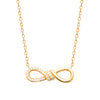 Collier Infinity Twist, motif infini torsadé, serti d'oxydes de zirconium, monté sur chaîne forçat diamantée. Plaqué or 750 millièmes.