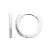 Créoles diamètre 13mm, fil carré serti d'oxyde de zirconium sur argent. Vue de face et de profil.