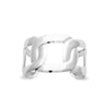Bracelet manchette Ava, mailles XL ajourées, acier PVD finition argent. Vue de dessus.
