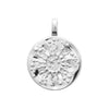 Médaille Solar 18mm, motifs soleil, étoiles et planètes, bélière fixe. En argent 925 millièmes rhodié.