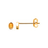 Boucles d'oreille mini, pierre synthétique ovale jaune, serti clos sur plaqué or 750 millièmes, montées sur tige. Vue de face et de profil.