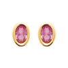 Boucles d'oreille mini, pierre synthétique ovale rouge, serti clos sur plaqué or 750 millièmes, montées sur tige.