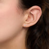 Boucles d'oreille mini, oxyde de zirconium ovale serti clos, montées sur tige. En argent 925 millièmes rhodié. Représentées portées.