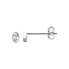 Boucles d'oreille mini, oxyde de zirconium ovale serti clos, montées sur tige. En argent 925 millièmes rhodié. Vue de face et de profil.