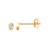 Boucles d'oreille mini, oxyde de zirconium ovale serti clos, montées sur tige. En plaqué or 750 millièmes. Vue de face et de profil.