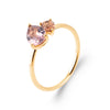 Bague Toi&Moi, deux poires en pierres synthétiques sur corps fi en plaqué or 750 millièmes.