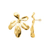 Boucles d'oreille Loanne motif fleur XL, en acier pvd doré. Vue face et profil.